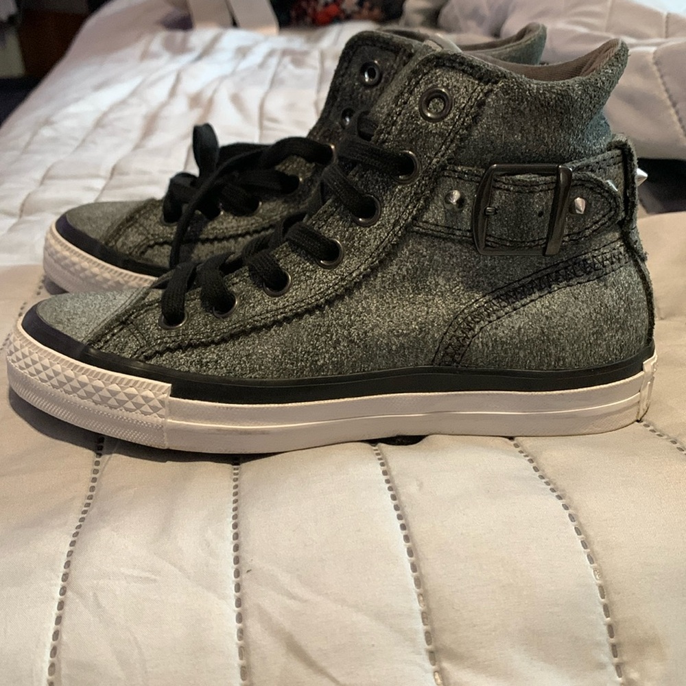 🩶🩶🩶 Converse high top stud buckle grey. Grunge Goth style🩶🩶🩶